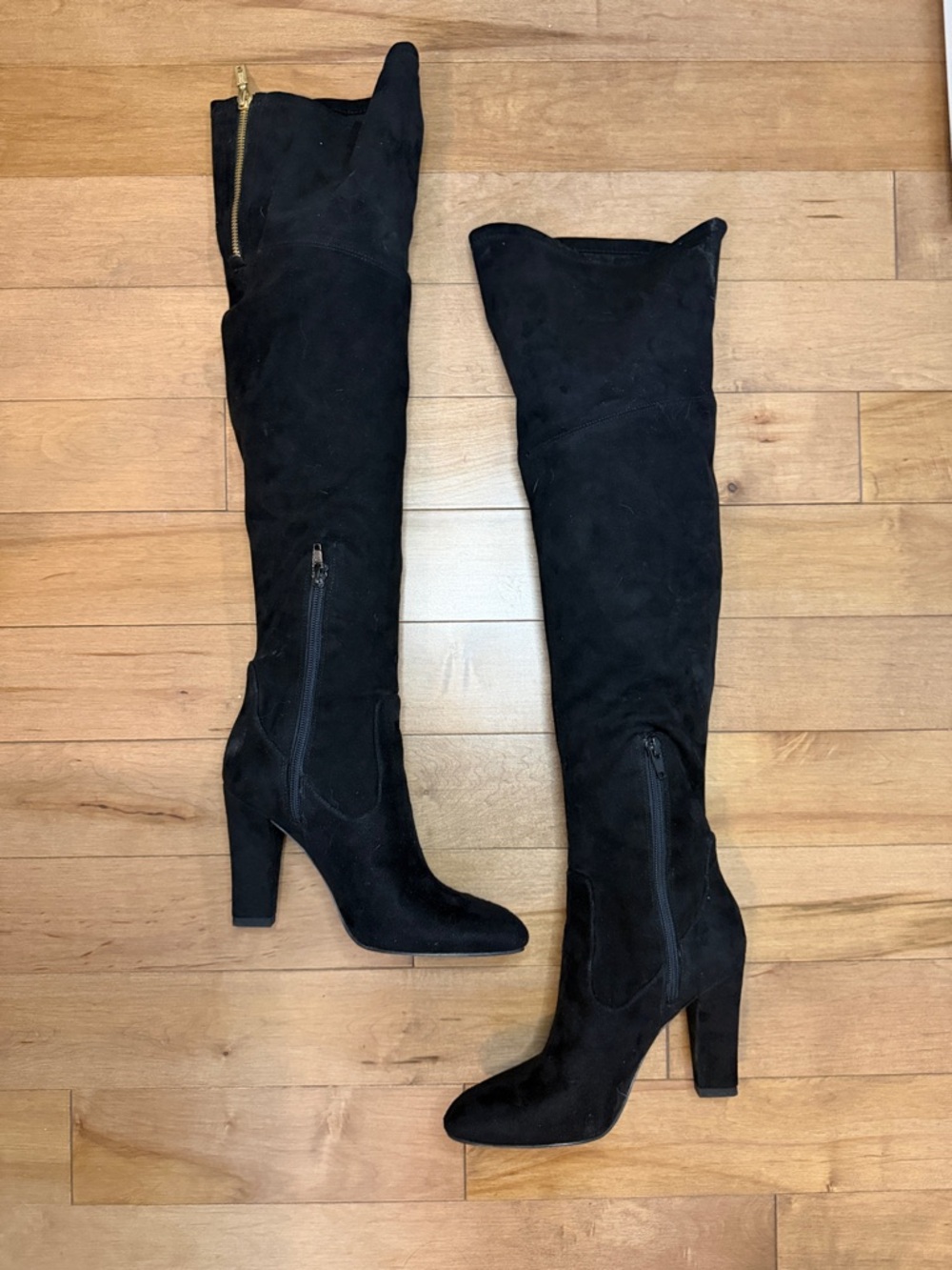 Ivanka Trump Black Over-the-Knee Suede Boots with Gold Zipper | Size 6 - Picture 5 of 6